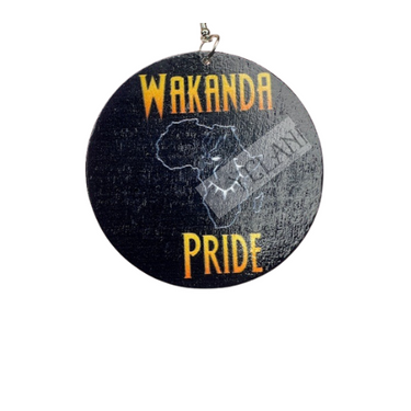 Wakanda Pride earrings - bold 2.5 inch black wooden disc statement jewelry celebrating Black culture and empowerment